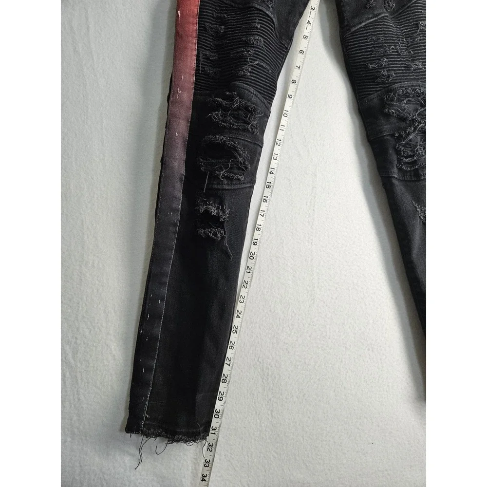 Mens Preme Moto Stripe Pants Black Distressed 32x32 Punk Goth Rock Hip Hop Urban